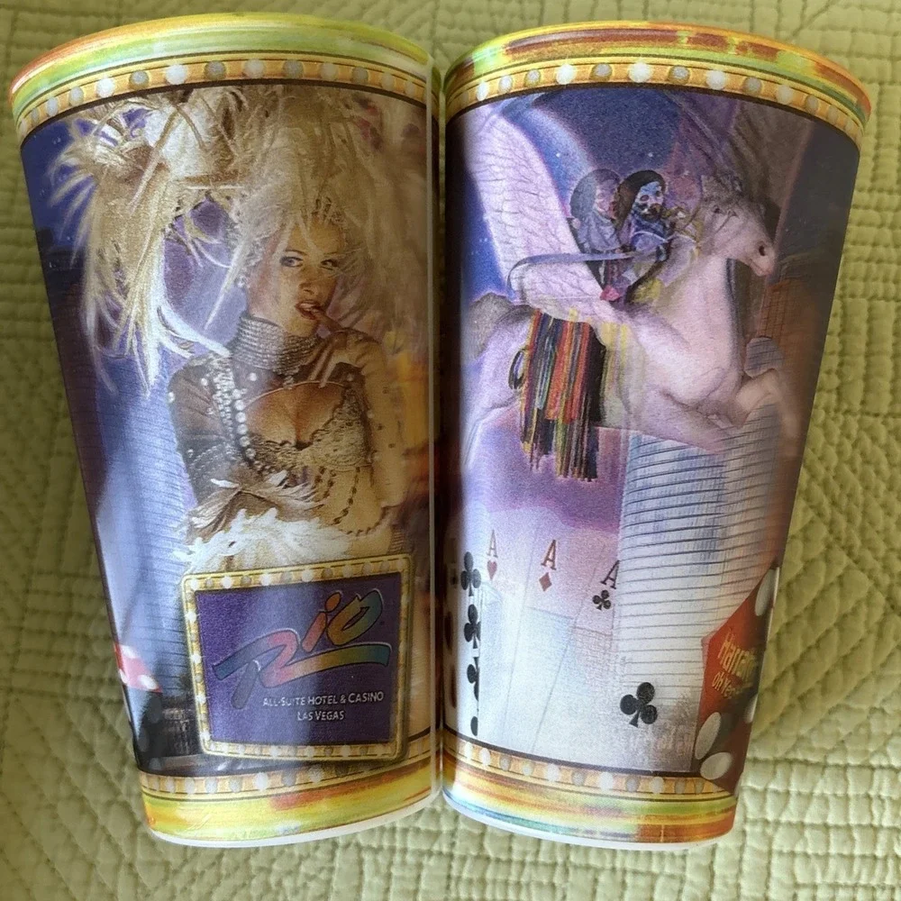 Vintage Rio Hotel & Casino LasVegas Holographic 3D Drinking Cup Set 2 Pegasus